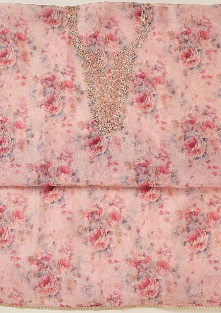 Peach Aariwork Tissue Unstitched Salwar Suit-koskii
