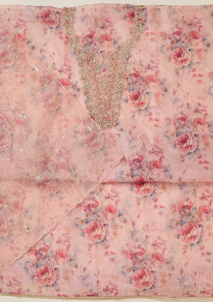 Peach Aariwork Tissue Unstitched Salwar Suit-koskii