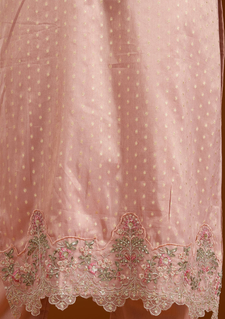 Baby Pink Threadwork Tissue Readymade Salwar Suit-Koskii