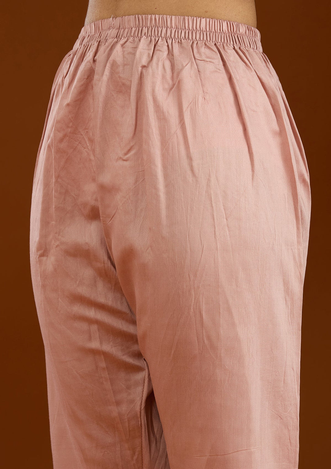 Baby Pink Threadwork Tissue Readymade Salwar Suit-Koskii