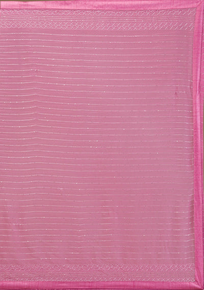 Baby Pink Threadwork Art Silk Readymade Salwar Suit-Koskii
