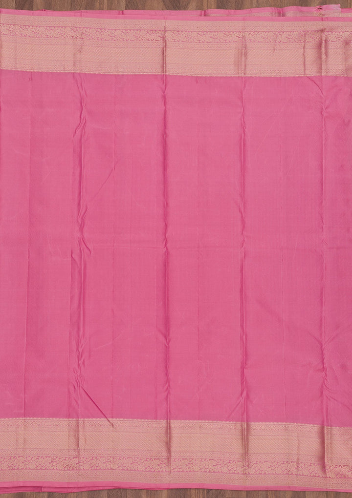 Baby Pink Zariwork Pure Silk Saree-Koskii