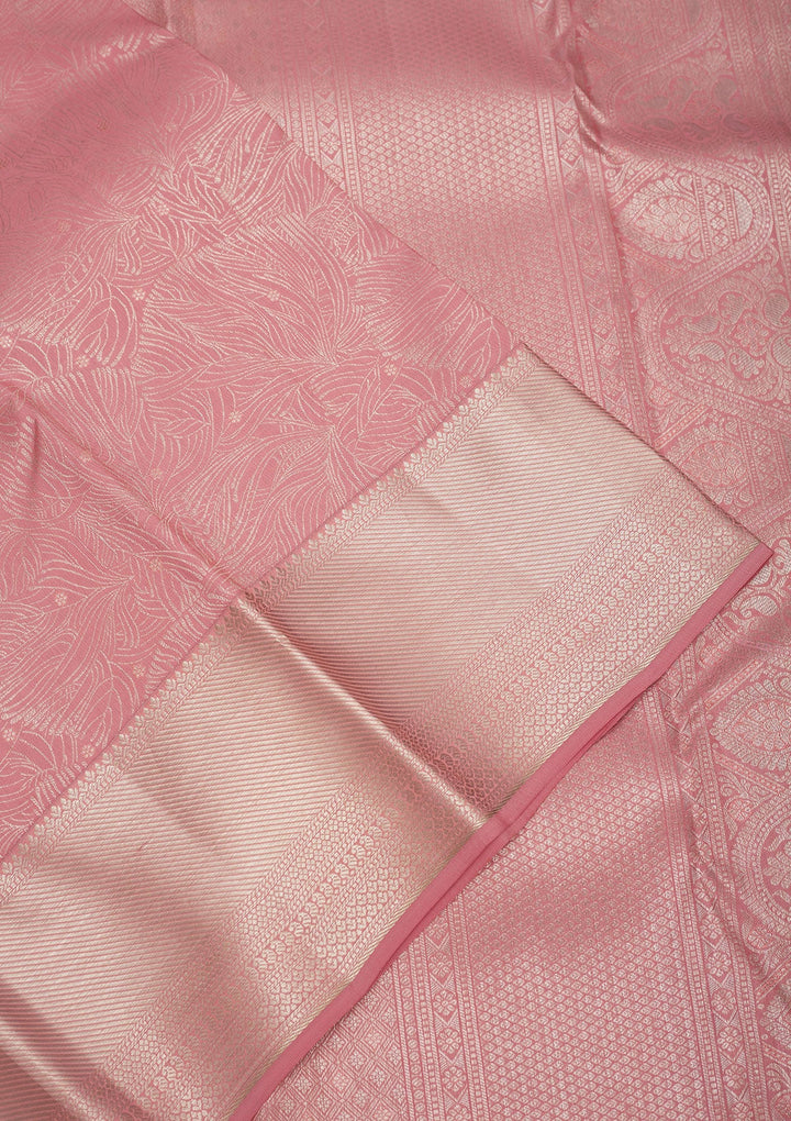 Baby Pink Zariwork Pure Silk Saree-Koskii
