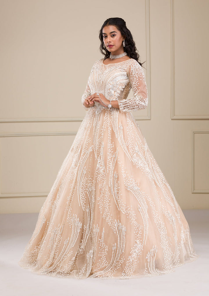 Beige Stonework Net Gown-Koskii