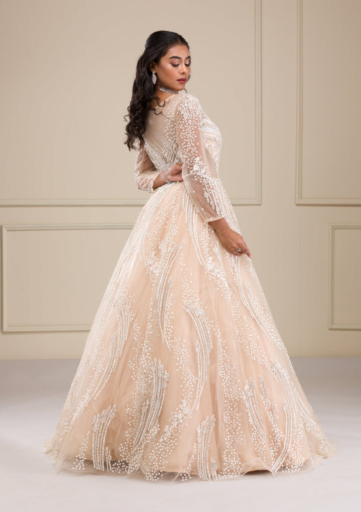 Beige Stonework Net Gown-Koskii