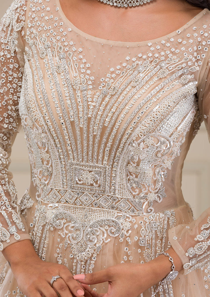 Beige Stonework Net Gown-Koskii