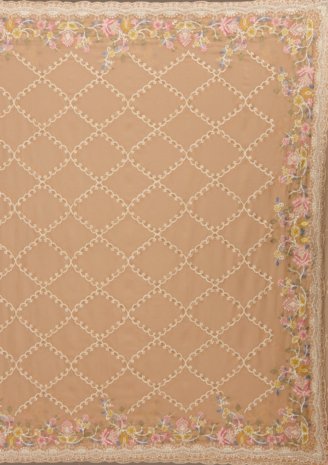 Beige Stonework Tissue Saree-Koskii