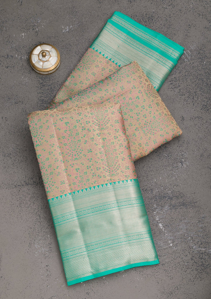Beige Zariwork Pure Silk Saree-Koskii
