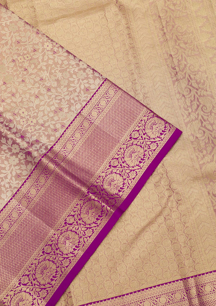 Beige Zariwork Pure Silk Saree-Koskii