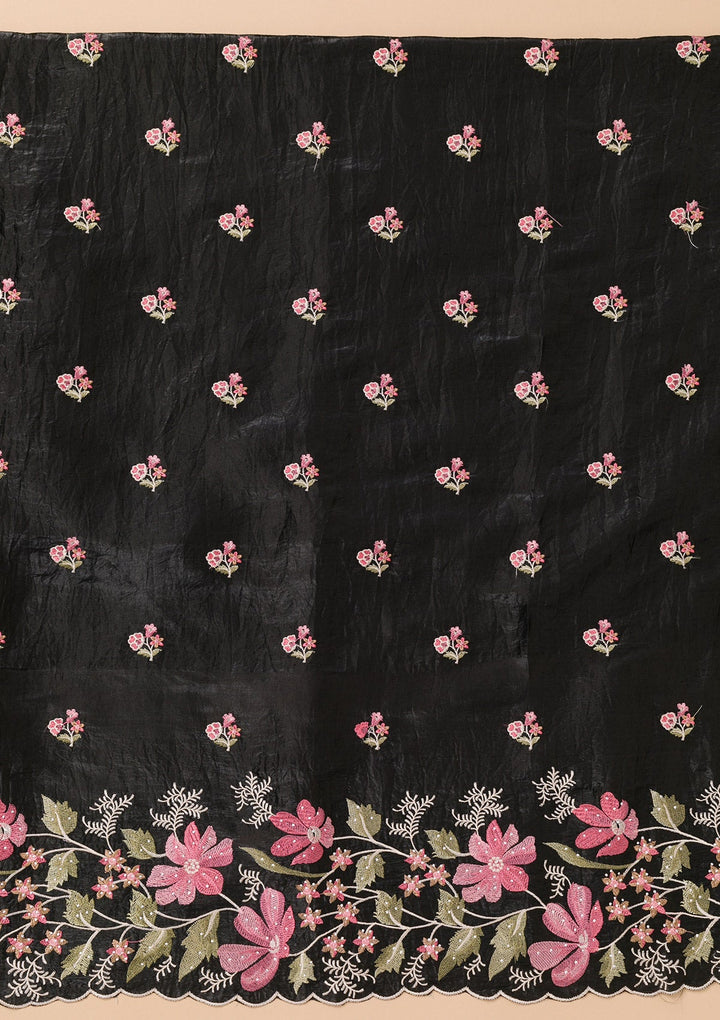Black Threadwork Organza Unstitched Salwar Suit-Koskii