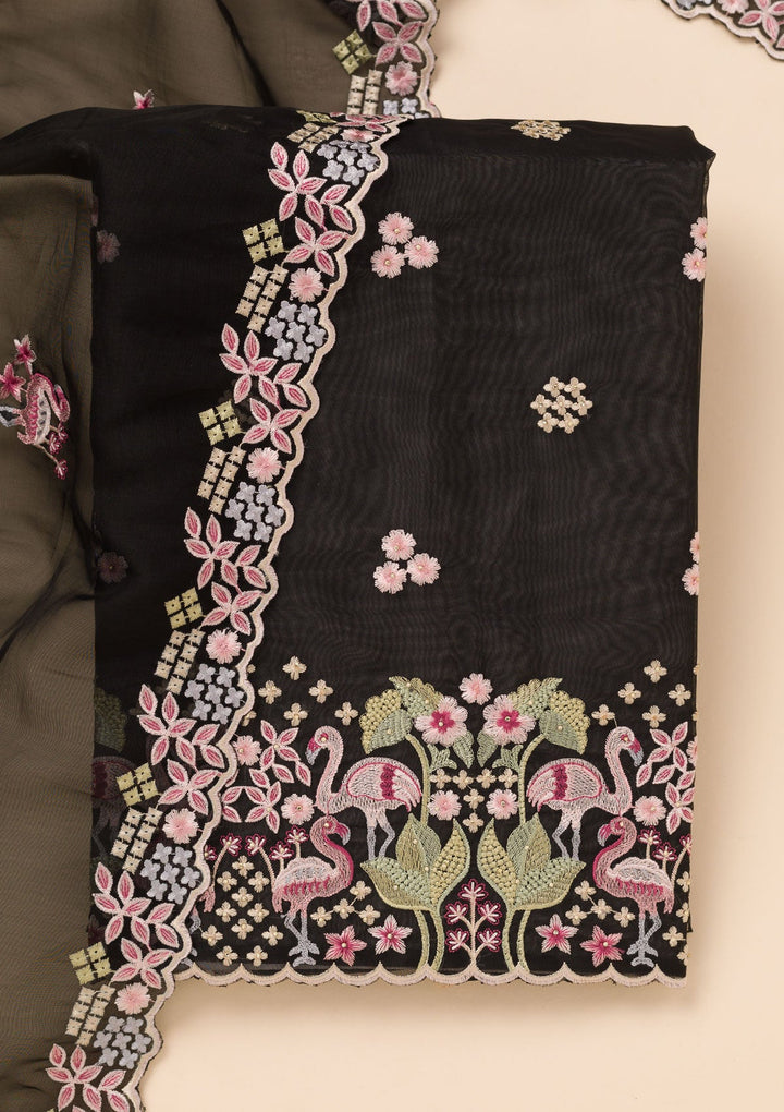 Black Threadwork Tissue Unstitched Salwar Suit