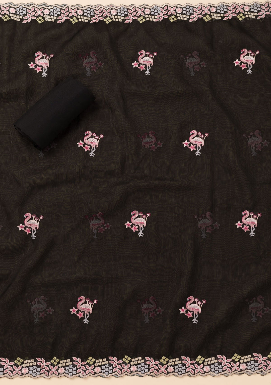 Black Threadwork Tissue Unstitched Salwar Suit