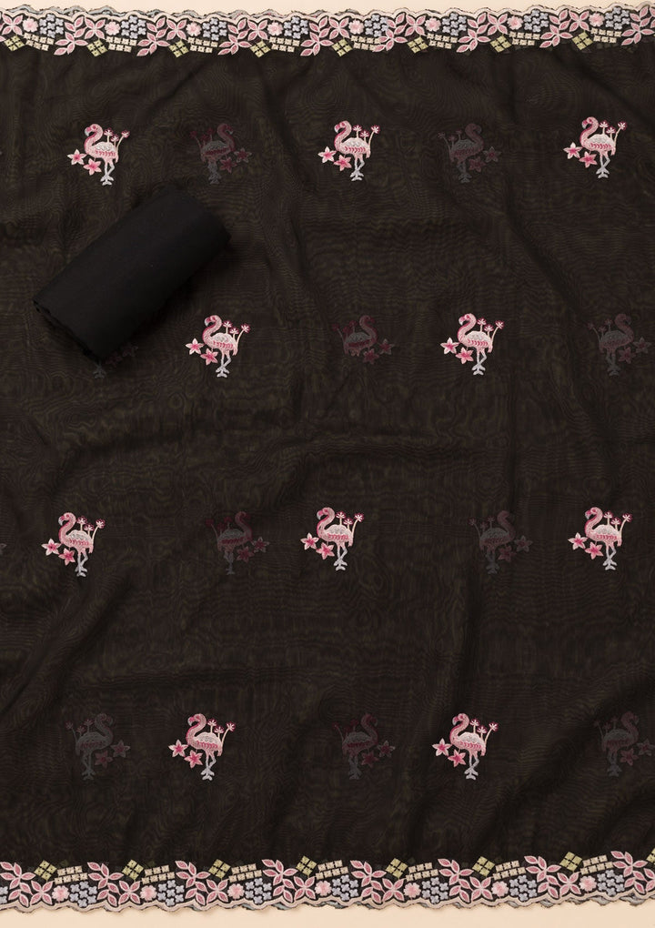 Black Threadwork Tissue Unstitched Salwar Suit