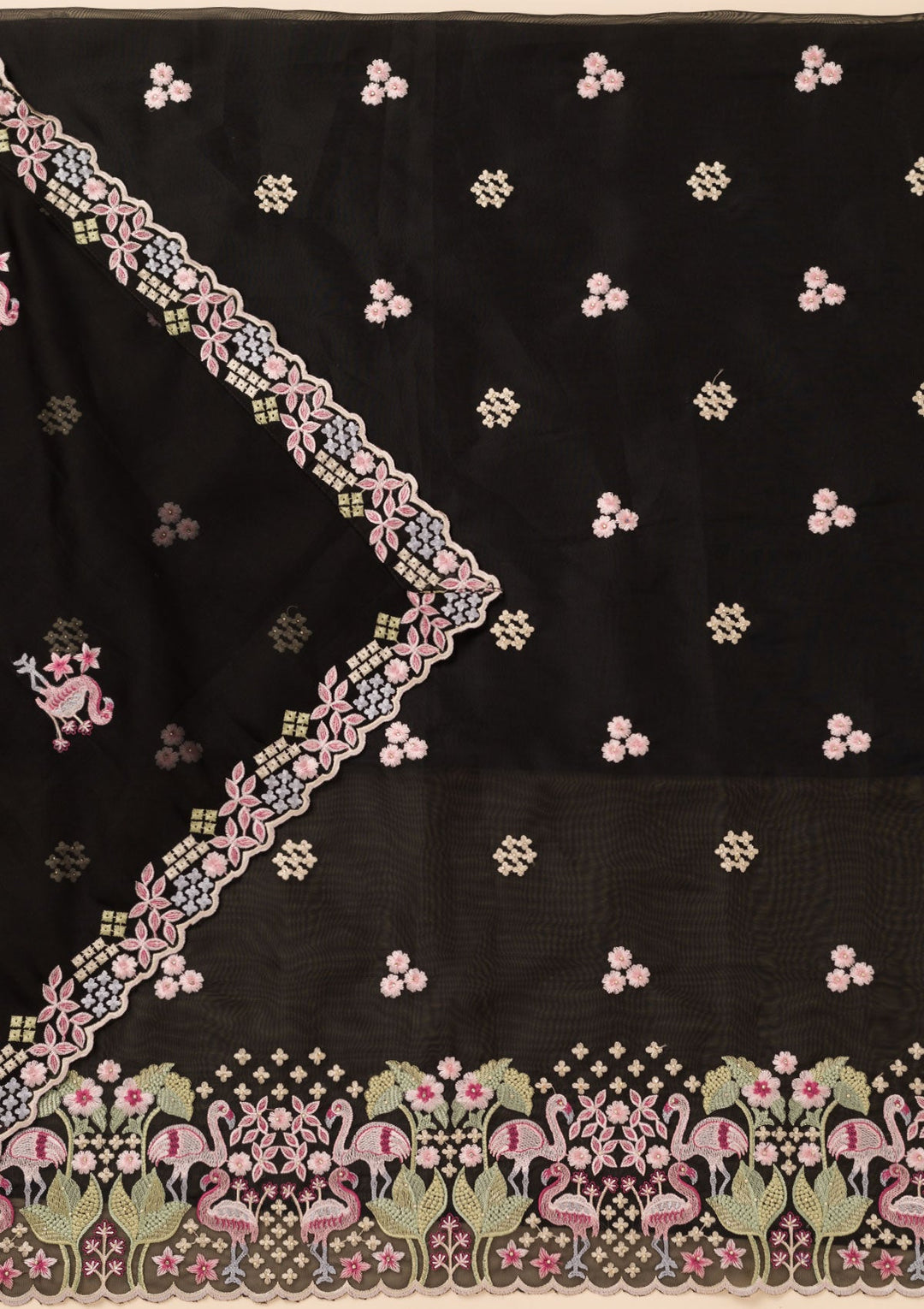 Black Threadwork Tissue Unstitched Salwar Suit