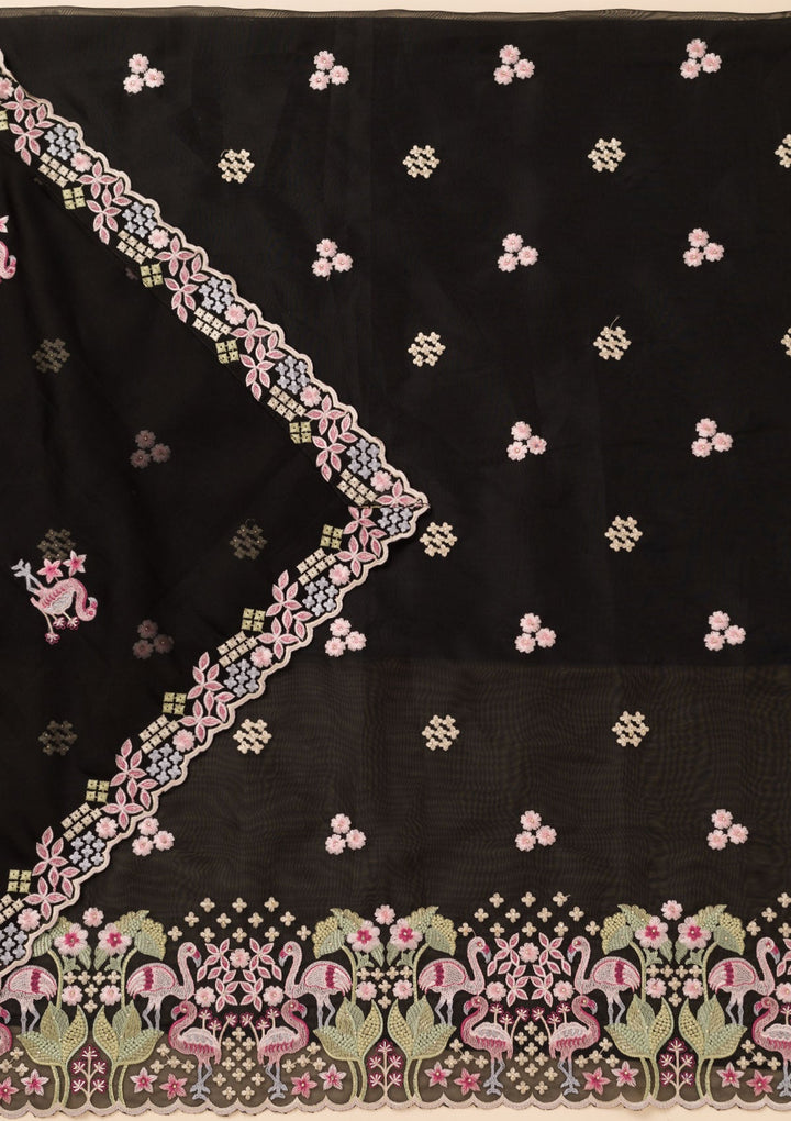 Black Threadwork Tissue Unstitched Salwar Suit