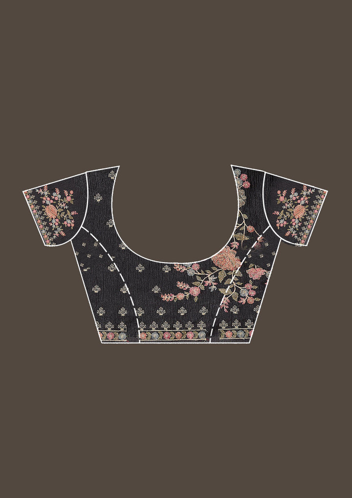 Black Threadwork Tissue Saree-Koskii