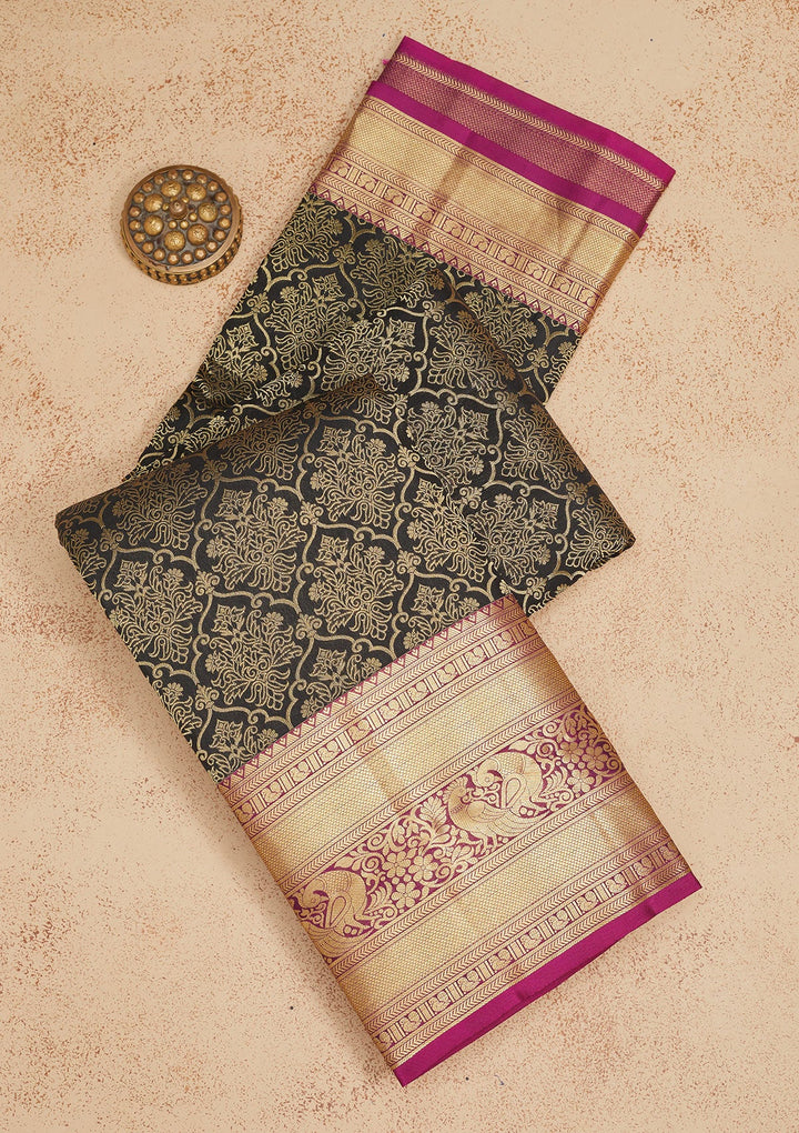 Black Zariwork Pure Silk Saree-Koskii