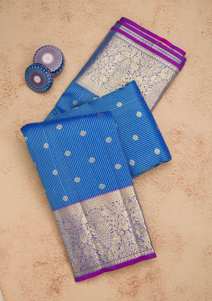 Blue Zariwork Pure Silk Saree-Koskii
