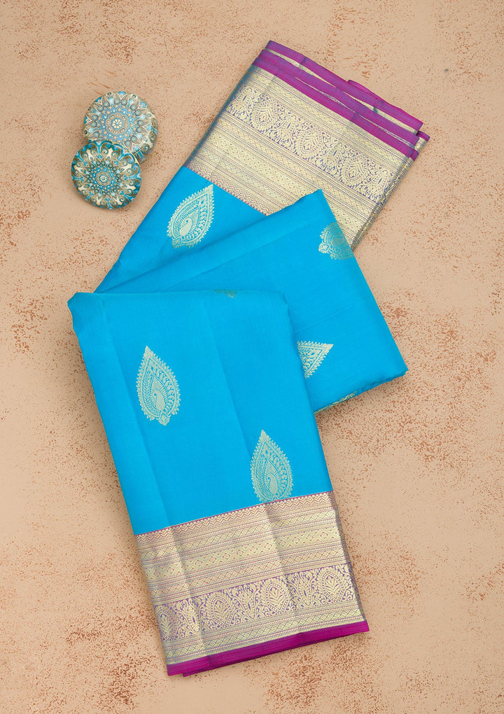 Blue Zariwork Pure Silk Saree-Koskii