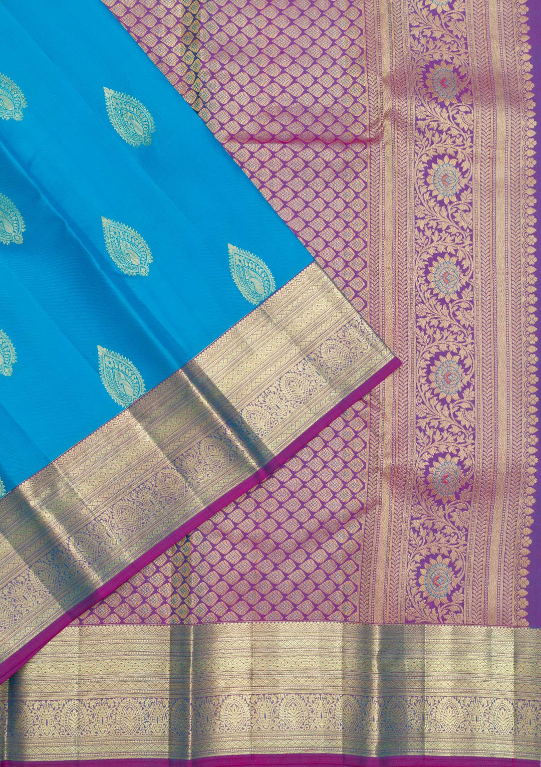 Blue Zariwork Pure Silk Saree-Koskii