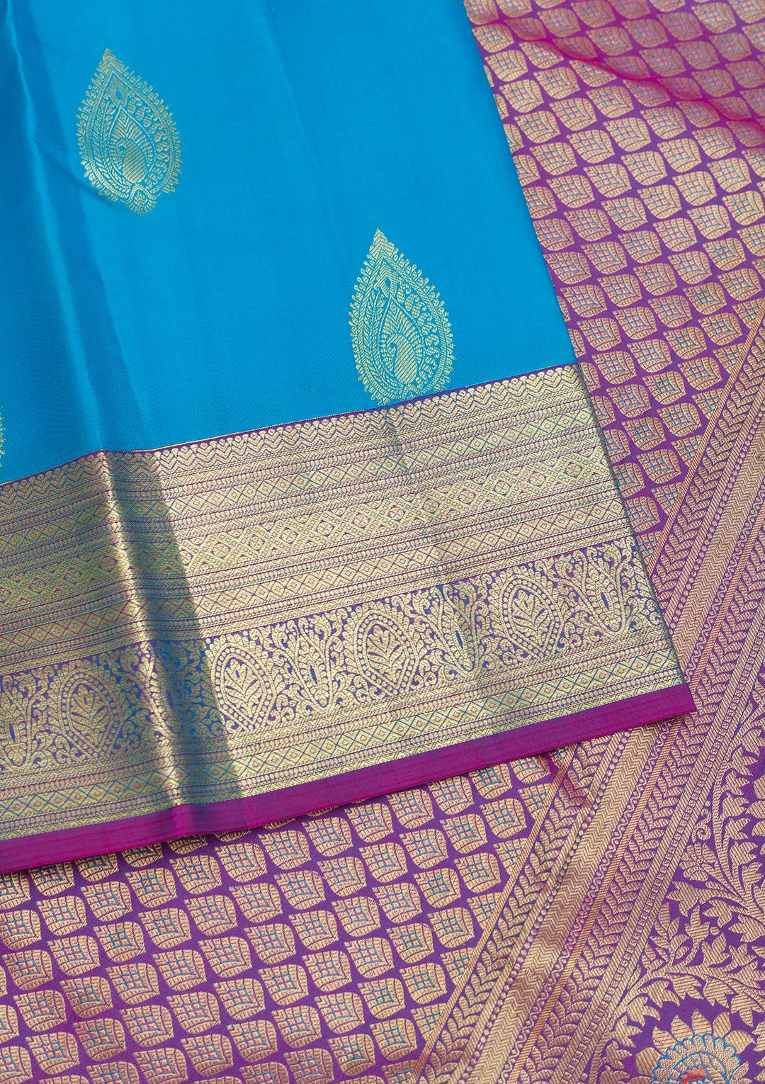 Blue Zariwork Pure Silk Saree-Koskii