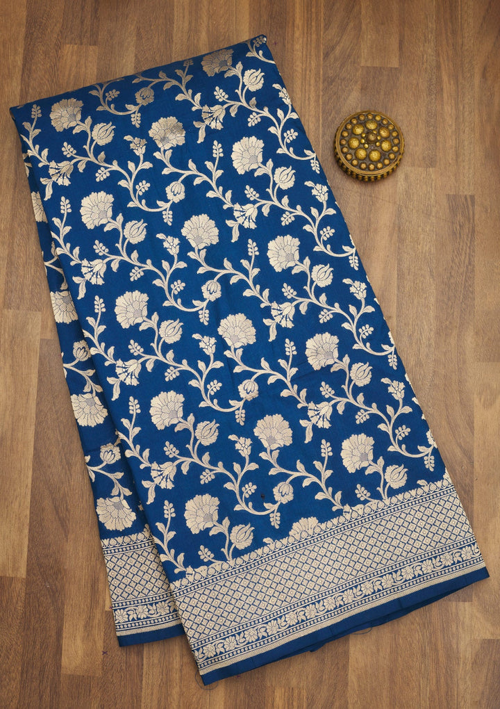 Blue Zariwork Pure Silk Saree-Koskii