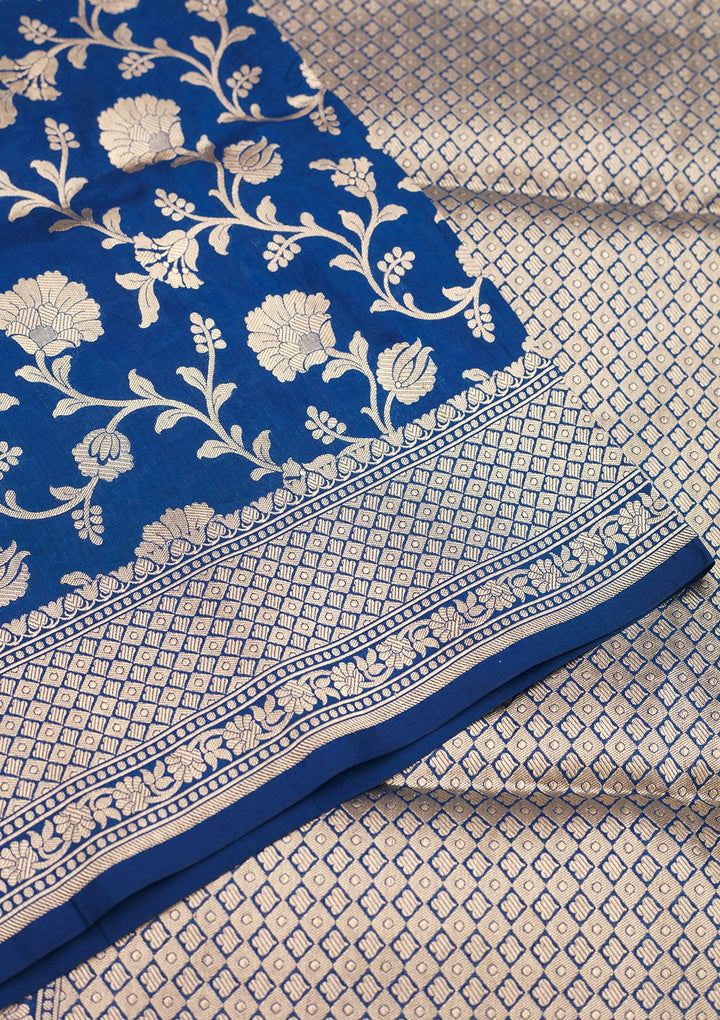 Blue Zariwork Pure Silk Saree-Koskii