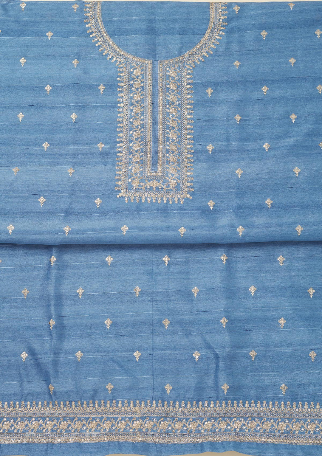 Blue Zariwork Raw Silk Unstitched Salwar Suit-Koskii