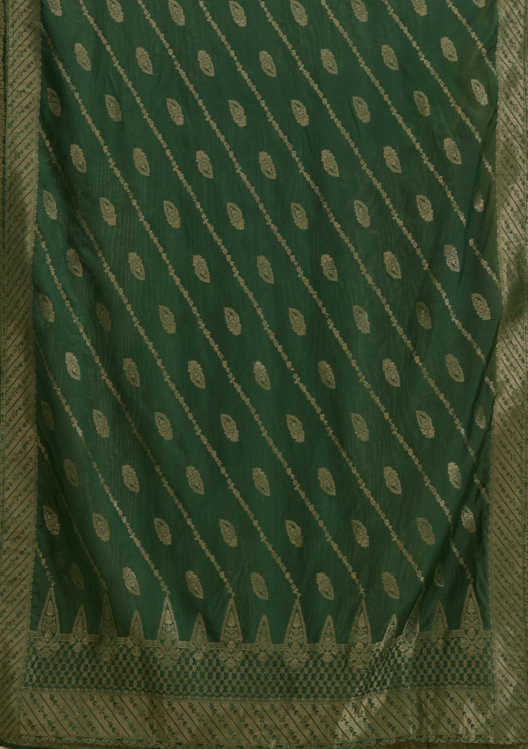 Bottle Green Zariwork Semi Crepe Readymade Salwar Suit-Koskii