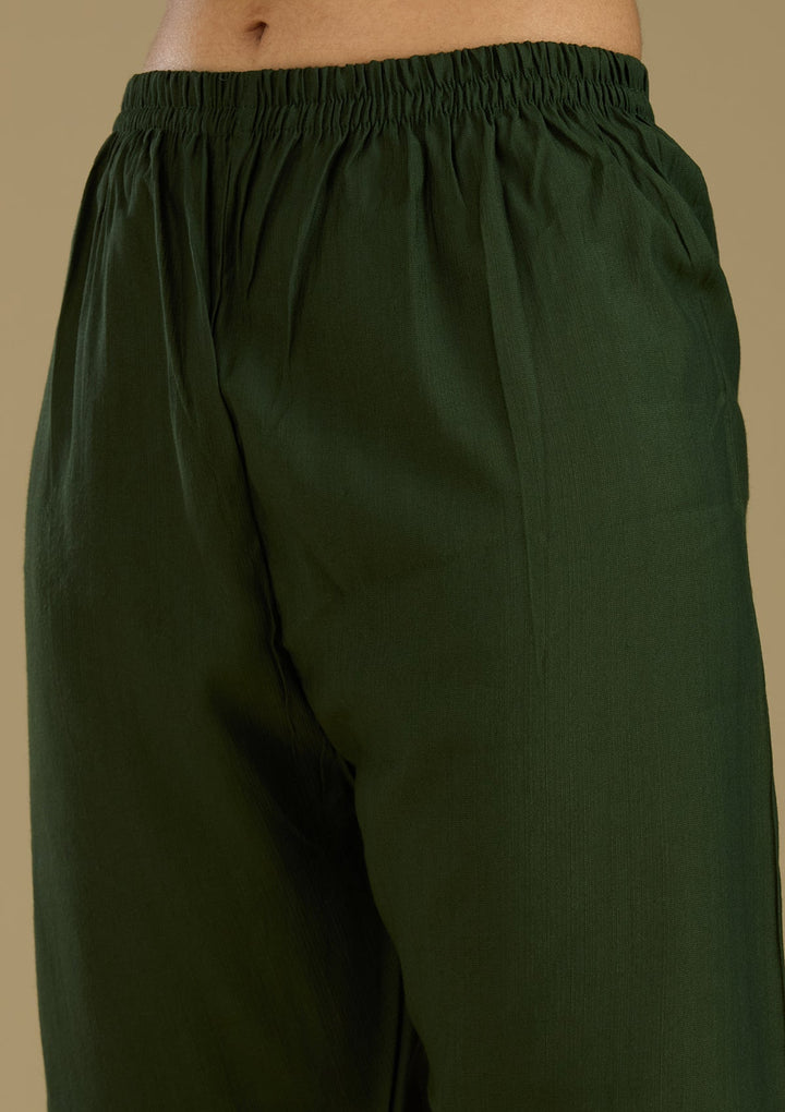 Bottle Green Zariwork Semi Crepe Readymade Salwar Suit-Koskii