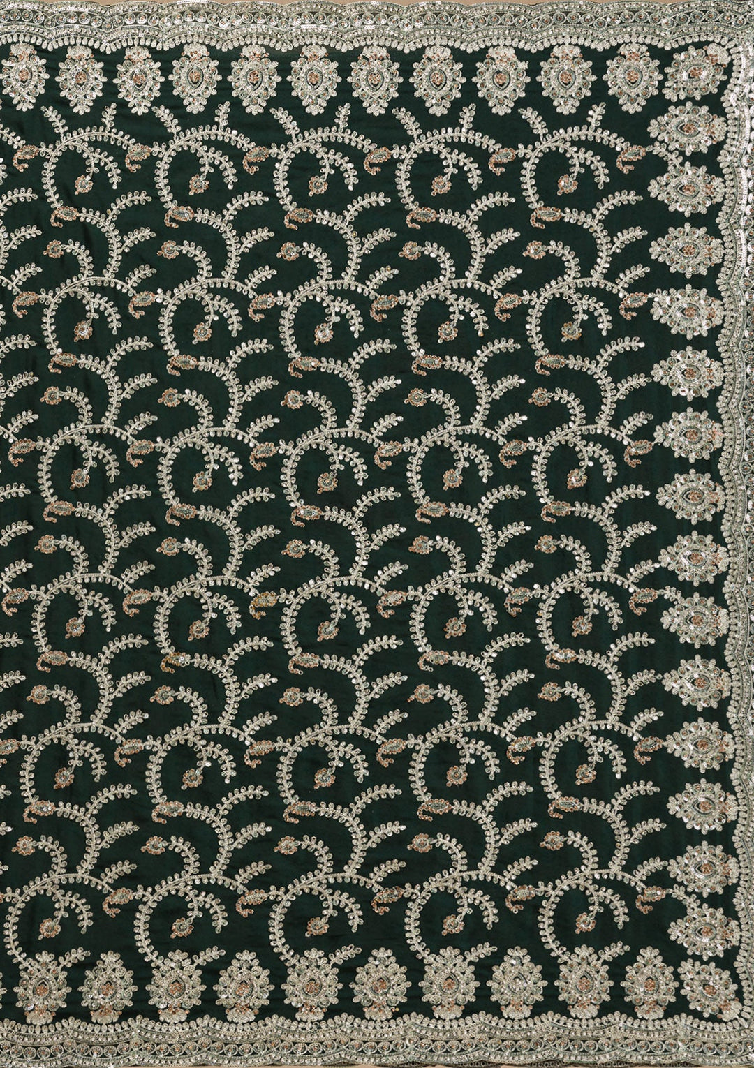 Bottle Green Threadwork Satin Saree