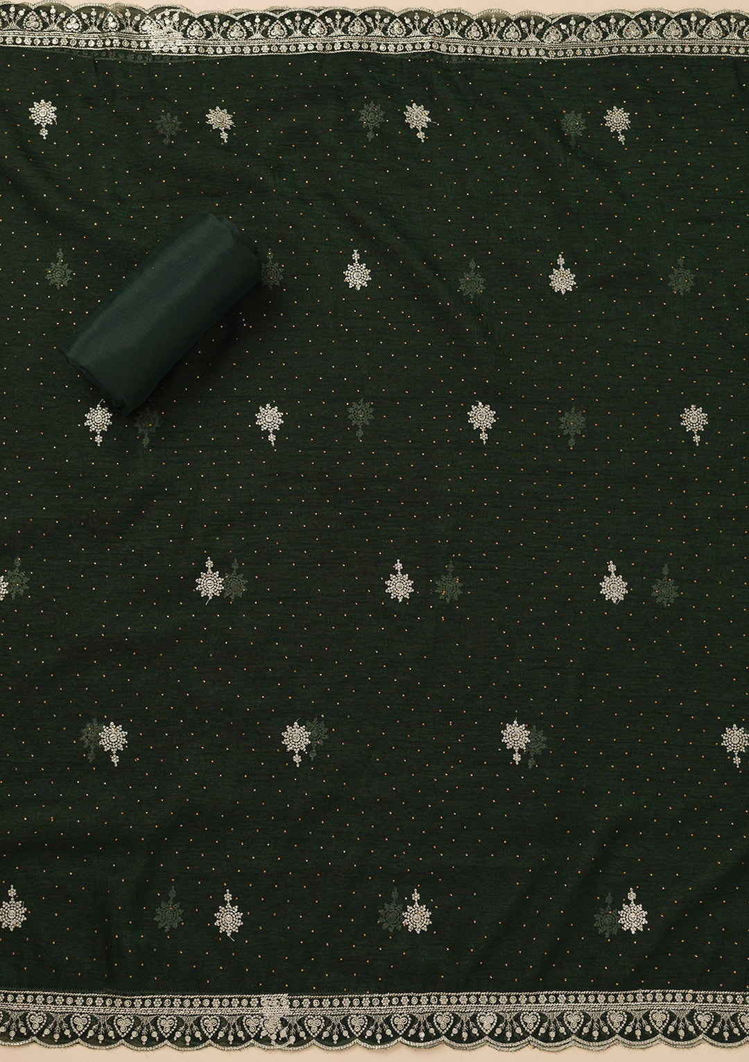 Bottle Green Zariwork Art Silk Unstitched Salwar Suit