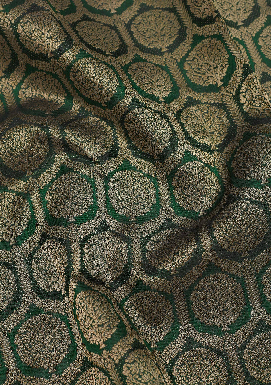 Bottle Green Zariwork Pure Silk Saree-Koskii