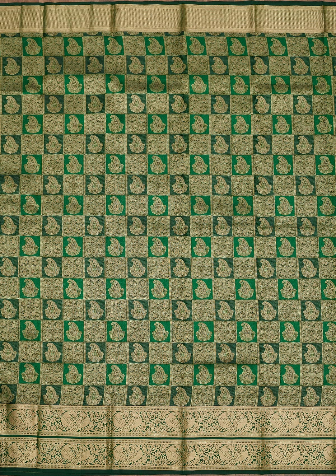 Bottle Green Zariwork Pure Silk Saree-Koskii