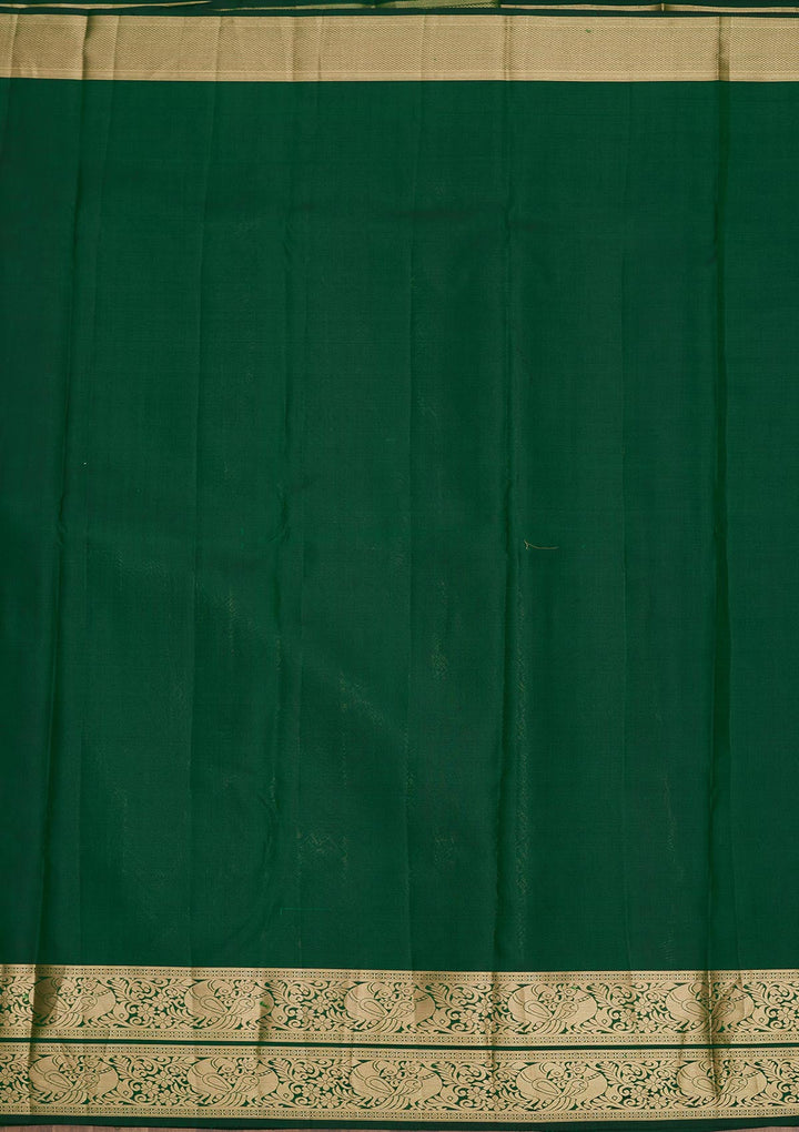Bottle Green Zariwork Pure Silk Saree-Koskii