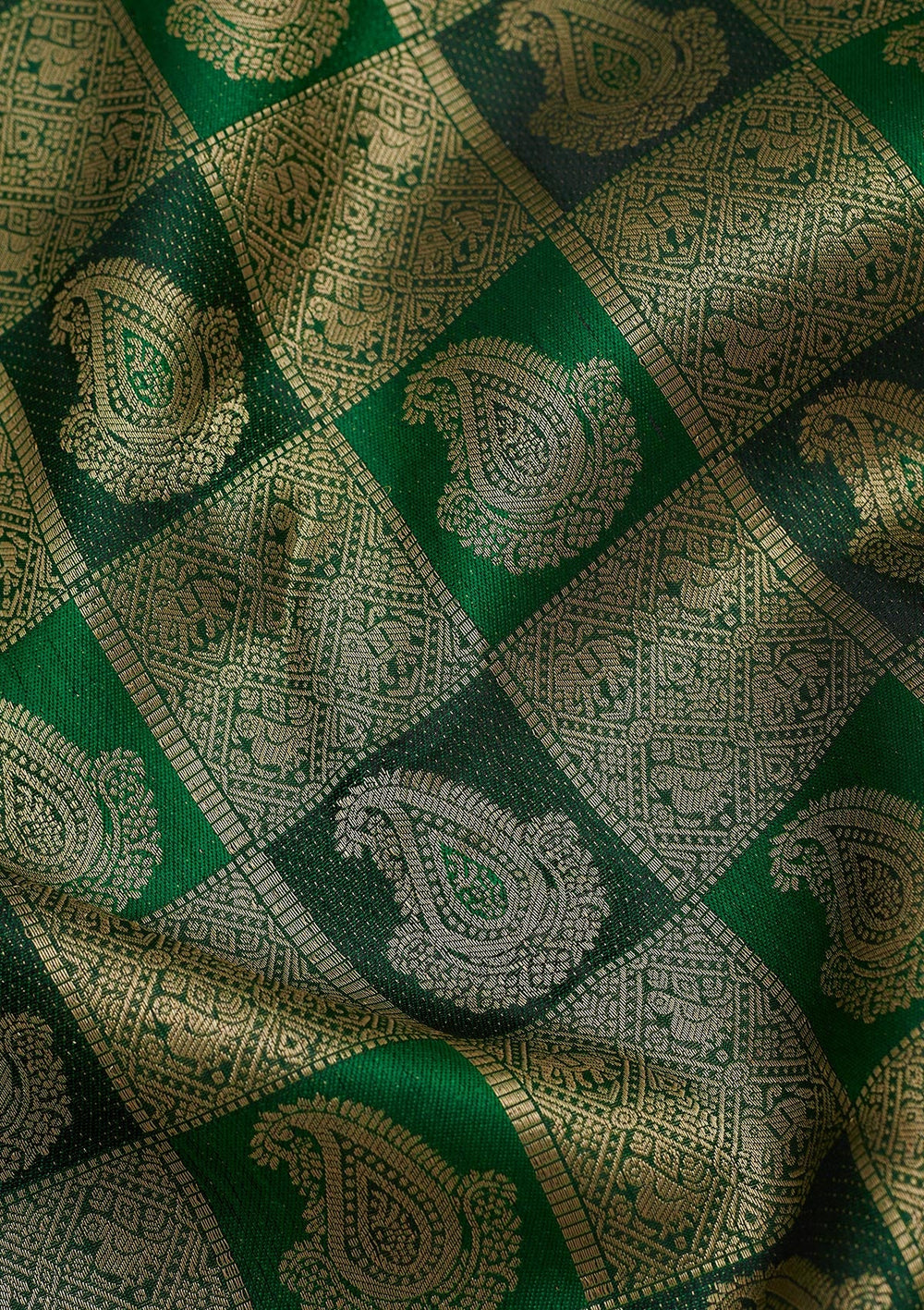 Bottle Green Zariwork Pure Silk Saree-Koskii