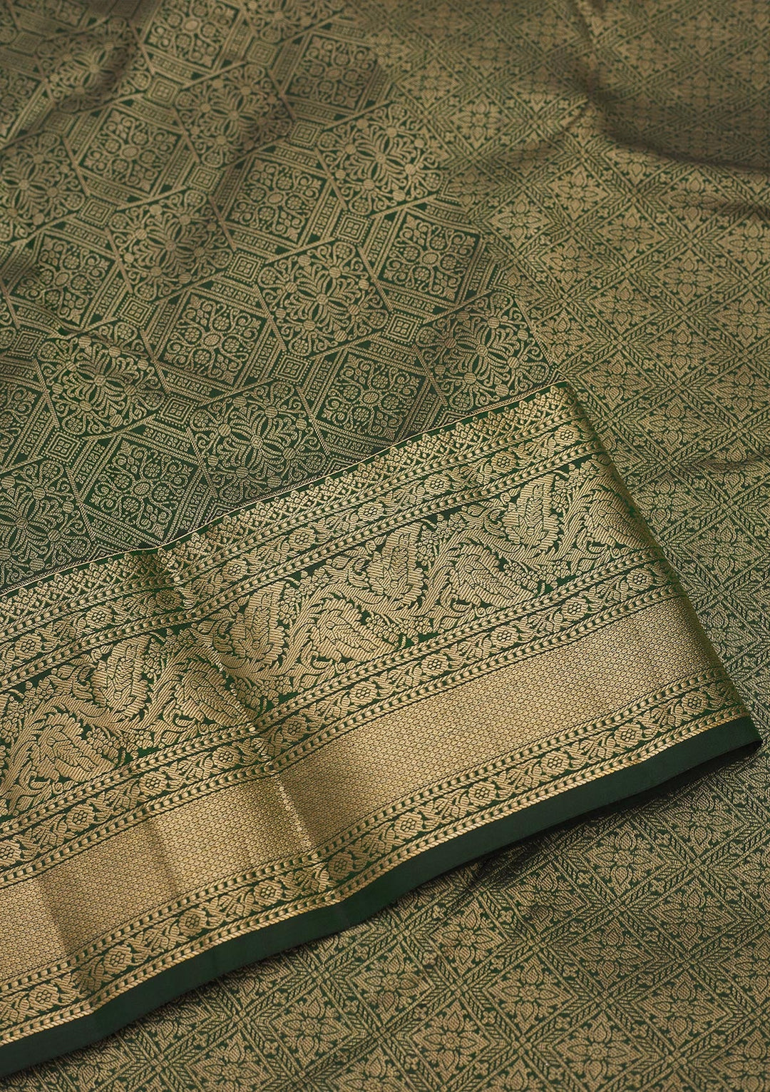 Bottle Green Zariwork Pure Silk Saree-Koskii