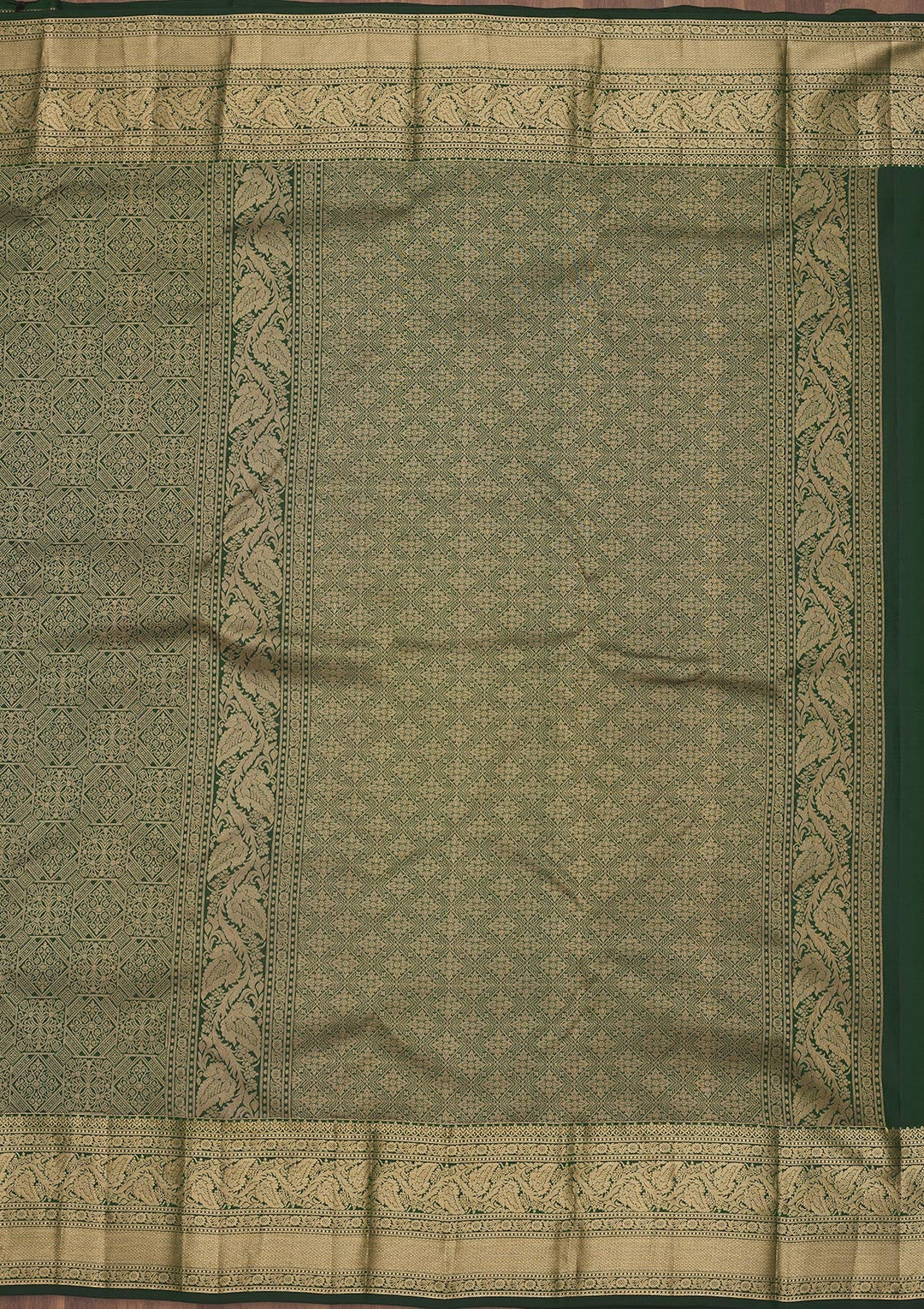 Bottle Green Zariwork Pure Silk Saree-Koskii