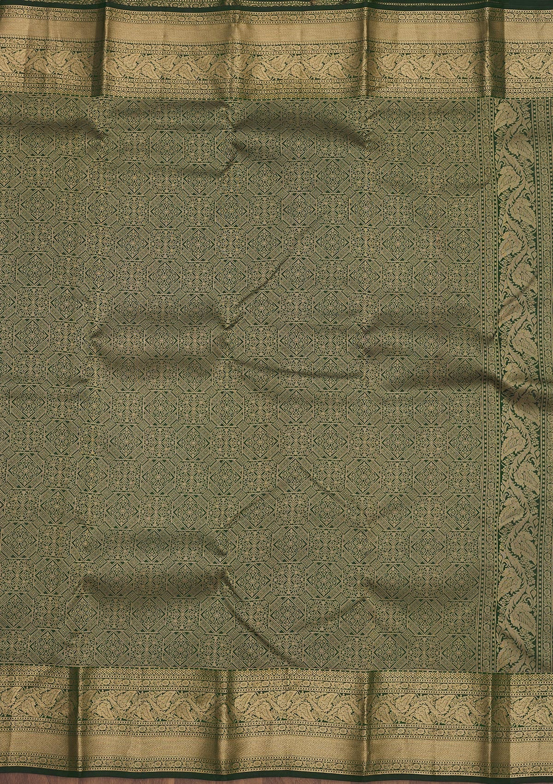 Bottle Green Zariwork Pure Silk Saree-Koskii