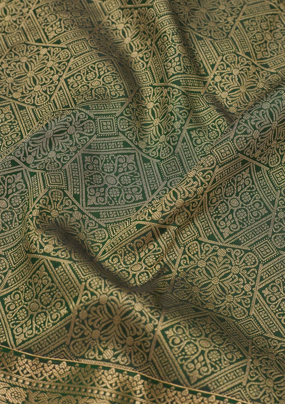 Bottle Green Zariwork Pure Silk Saree-Koskii