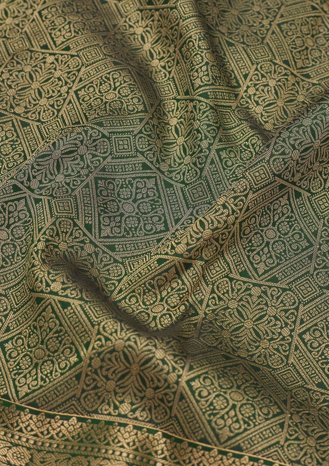 Bottle Green Zariwork Pure Silk Saree-Koskii