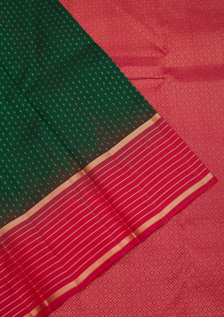 Bottle Green Zariwork Pure Silk Saree