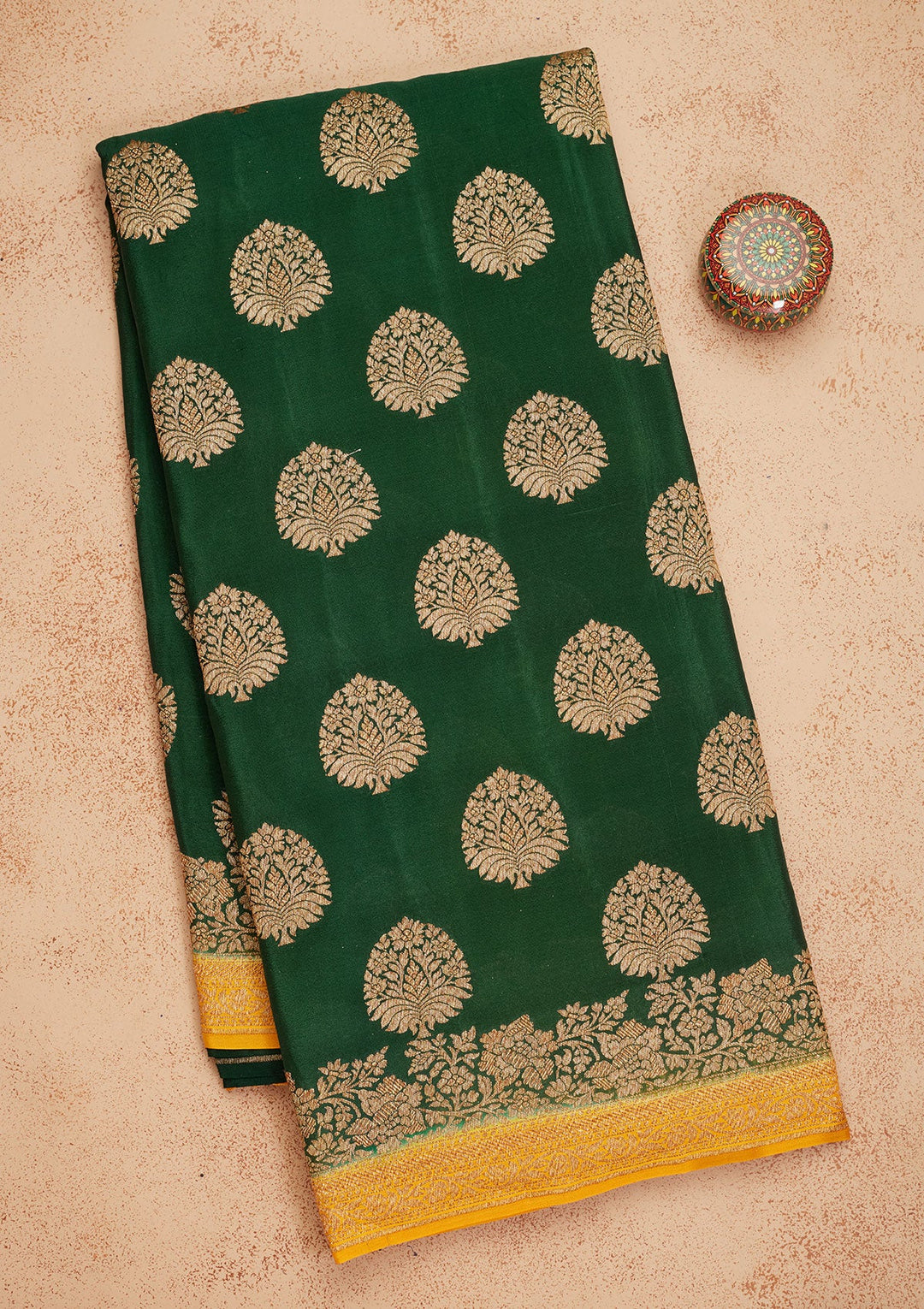 Bottle Green Zariwork Pure Silk Saree-Koskii