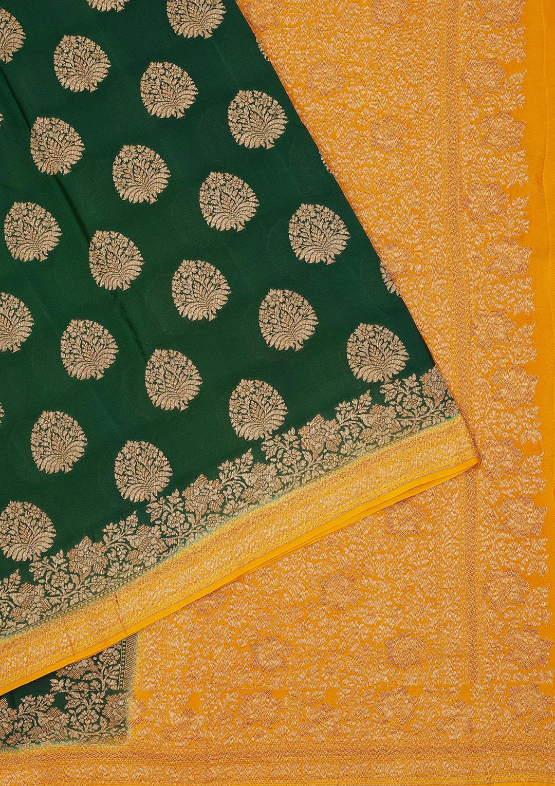 Bottle Green Zariwork Pure Silk Saree-Koskii