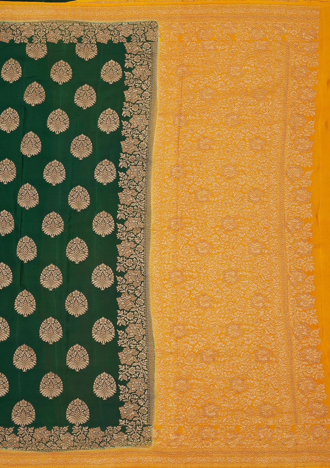 Bottle Green Zariwork Pure Silk Saree-Koskii