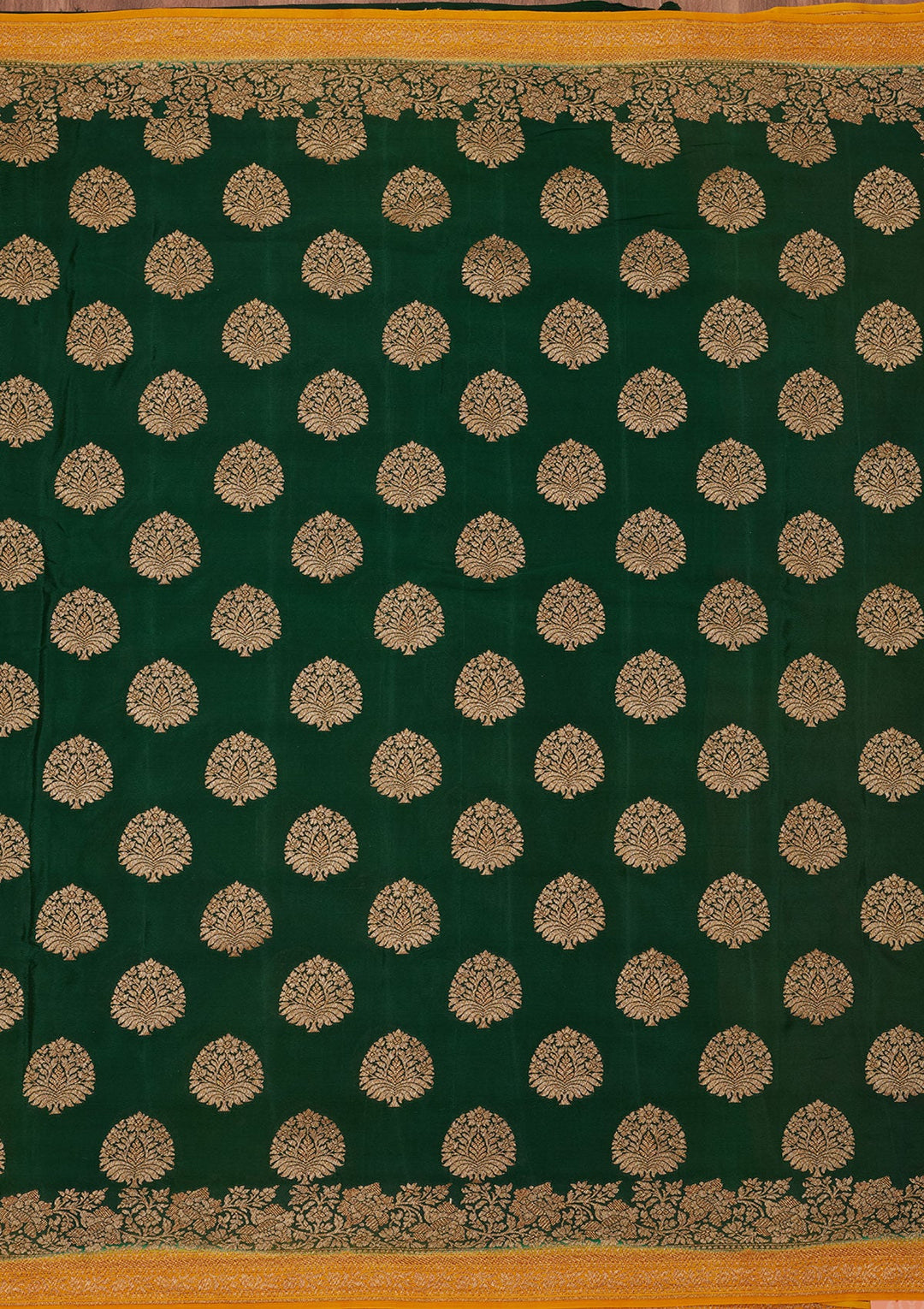 Bottle Green Zariwork Pure Silk Saree-Koskii