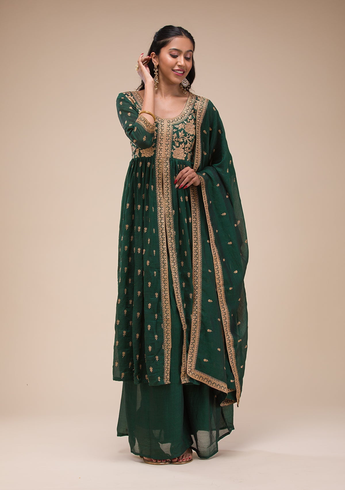 Bottle Green Rayon Dhoti Salwar