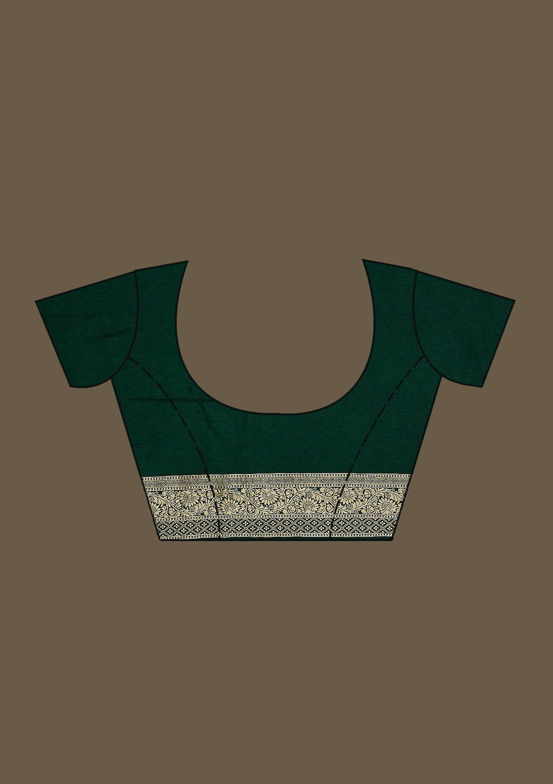 Bottle Green Zariwork Semi Crepe Saree-Koskii