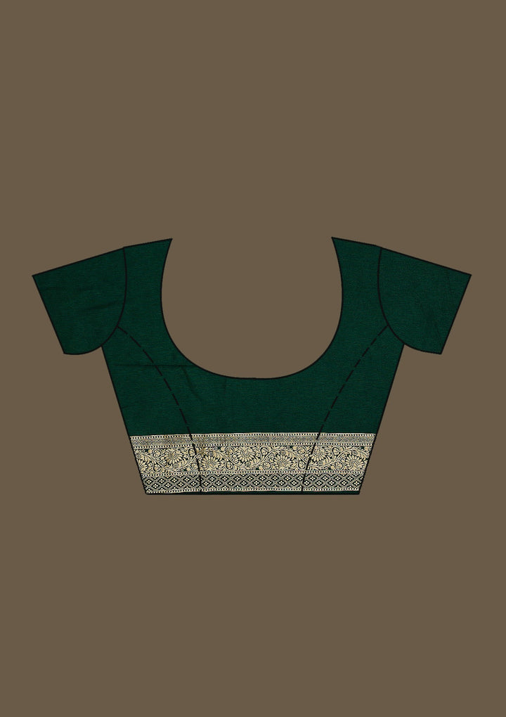 Bottle Green Zariwork Semi Crepe Saree-Koskii