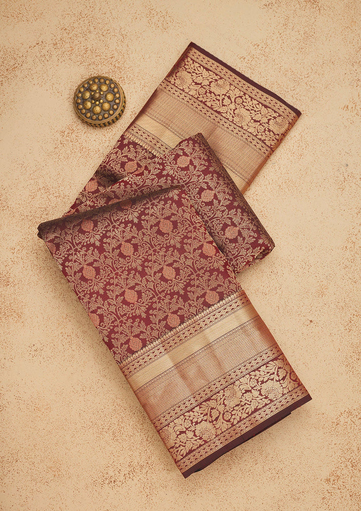 Brown Zariwork Pure Silk Saree-Koskii
